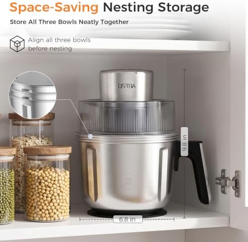 Food Processor with 3 Stainless Steel Bowls, Anti-Clog Magnetic Blade