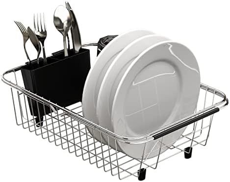 Adjustable Over Sink Dish Rack Stainless Steel Dish Drying Rack On Counter or in Sink, Rustproof