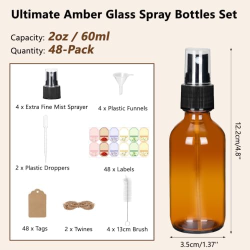 STARSIDE 2oz Amber Glass Spray Bottles 48-Pack with Fine Mist Sprayer - Image 3