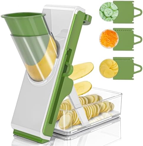 Mandoline Slicer Safe Multifunctional Dicer Adjustable Commercial Slicer Machine Stainless Steel Chopper (White Green) by DAYIH