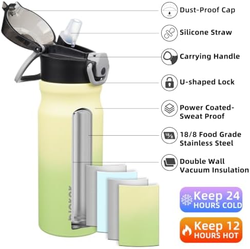 BJPKPK 18 oz Water Bottle with Straw & Handle, Insulated Stainless Flask - Image 2