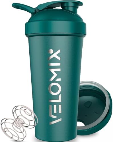 VELOMIX 24oz Stainless Steel Shaker Bottle with Wire Whisk (Green) by VELOMIX