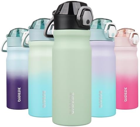 BJPKPK 18 oz Water Bottle with Straw & Handle, Insulated Stainless Flask by BJPKPK