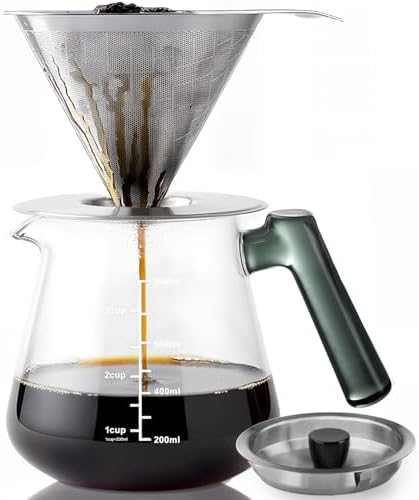28oz Pour Over Coffee Maker, Borosilicate Glass Carafe with Filter