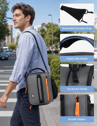 Expandable Small Lunch Box for Men Women Kids Work School, Grey/Orange