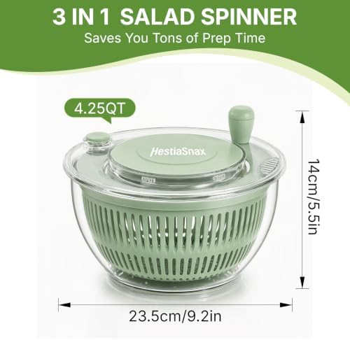Salad Spinner 4.25qt, One‑touch Stop Button & Non‑slip Base, Vegetable Dryer Bowl with 5‑blade Slicer & Egg Yolk Strainer for Kitchen Party Use - Image 2