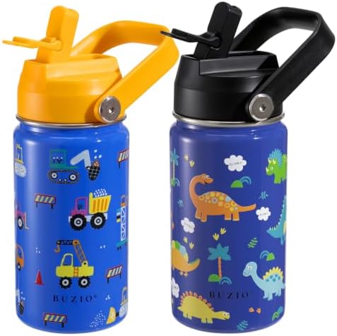 2 Packs 14 oz Insulated Stainless Steel Kids Water Bottle with Straw