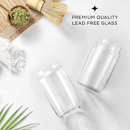 Drinking Glass Cups Set of 6-16oz Beer Can Glasses. Clear Soda Can Shaped Glass Cups, Cute Iced Coffee Cup Tumblers, Cold Drink Glassware, Unique Water, Tea, Cocktail Glass Set