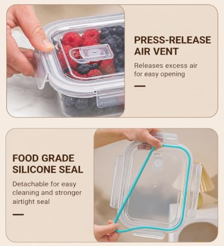 2 Pack 56oz Glass Berry Container for Fridge,with Removable Colander and Vent Valve,Fresh Fruit and Vegetable Storage Set