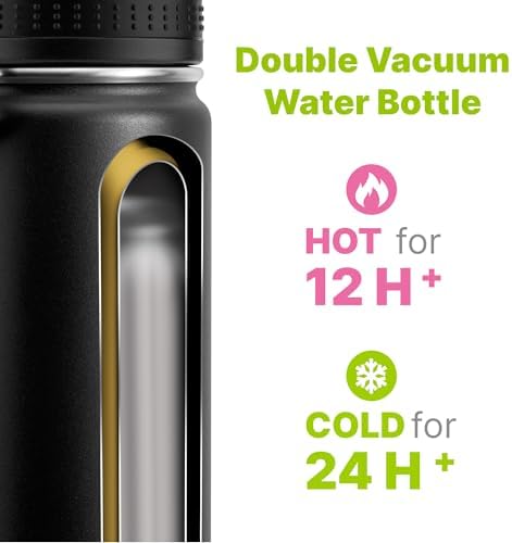 Kids Insulated Water Bottle,16 oz Stainless Steel,Black