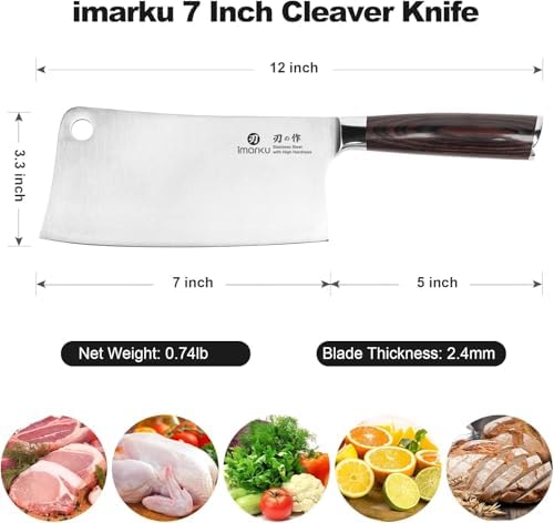 Cleaver Knife 7 Inch, Japanese High Carbon Stainless Steel Chopper