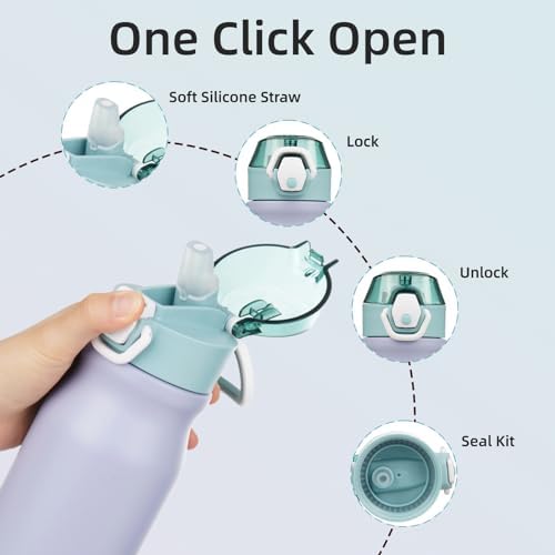 BJPKPK 25 oz Insulated Water Bottle, Straw, Handle, Stainless Steel Flask - Image 3