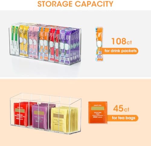 Drink Packet Organizer, Mountable Water Packet Organization Holder with Adhesive & Magnetic Sticker, Pantry Organizers Kitchen Storage for Countertop Table Fridge Cabinet