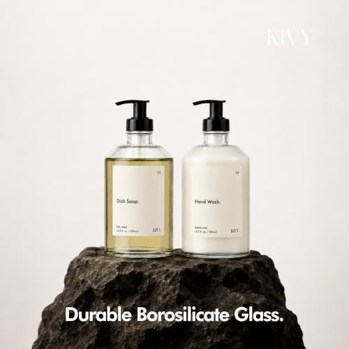 Glass Soap Dispenser Set 2X 16oz - incl. Waterproof Labels - with Pump