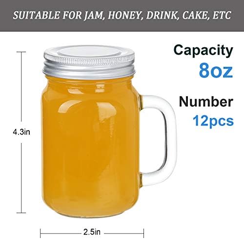 8oz Mason Jar Mug with Handle and Golden Lids, Set of 12