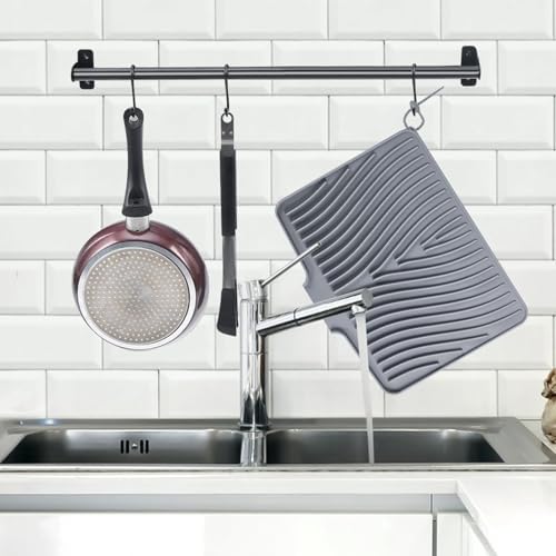 Silicone Dish Drying Mat for Kitchen Counter, Grey-1pcs, 16" x 12"