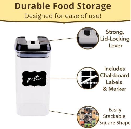 Airtight Food Storage Containers with Lids – 7 Piece Assorted Size Kitchen Pantry Organization Set, BPA-Free Clear Plastic, Stackable Containers for Cereal, Flour, Sugar, Rice, Snacks