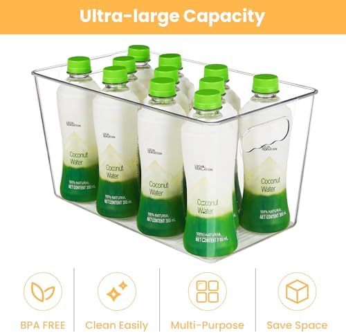 10 Pack Clear Storage Bins, Pantry Organizer Bins with Handle, XL