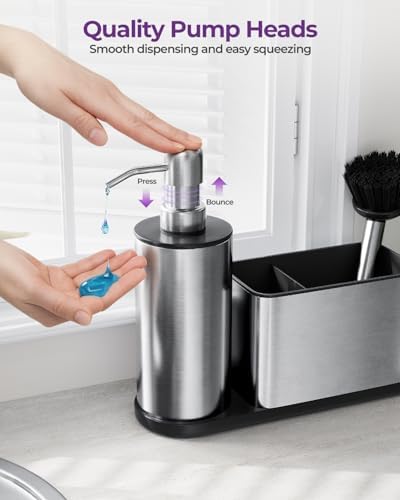 Kitchen Sink Caddy Organizer Stainless Steel Dish Soap Dispenser Set-3 in 1