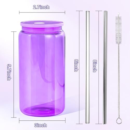 16oz Plastic Mason Jars, 6Pack Clear Mason Drinking Acrylic Cups with Lids and Stainless Steel Straws Iced Coffee Cups Shatterproof Unbreakable Tumblers for Smoothies, Beer, Coffee, Milk Tea, Colored