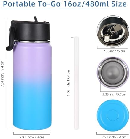 16oz Insulated Kids Water Bottle with Straw, Assorted, 4-Pack