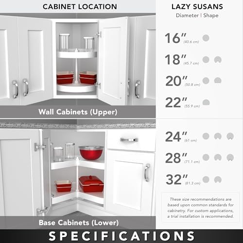 18 Inch 3 Tier Full Circle Lazy Susan for H Corner Kitchen Cabinets, Large Plastic Home Storage Rotating Shelves, White, 6013-18-11-526