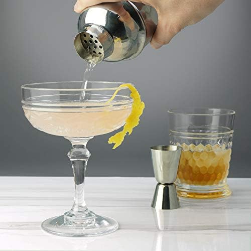 Professional Bartender Kit - 6PC Premium Cocktail Stainless Steel Shaker Set - 24oz Martini Shaker Gloss Finish, with Muddler, Stirring Spoon, 2X Wine Pourer, and Double Jigger