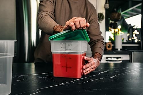 Food Storage Container with Lid (Microwave Safe and BPA-Free) - 2 Pack - Classic Series Square with Green Lid - 4 QT (Quart) - Commercial Grade for Food Prep (Translucent)