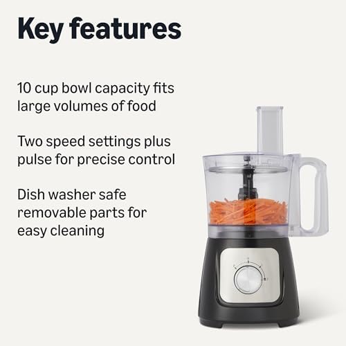 Amazon Basics Food Processor and Vegetable Chopper with 10 Cup Bowl, 2-Speed, 500 Watt Motor, Pulse Function, Dishwasher Safe Parts, Black - Image 2