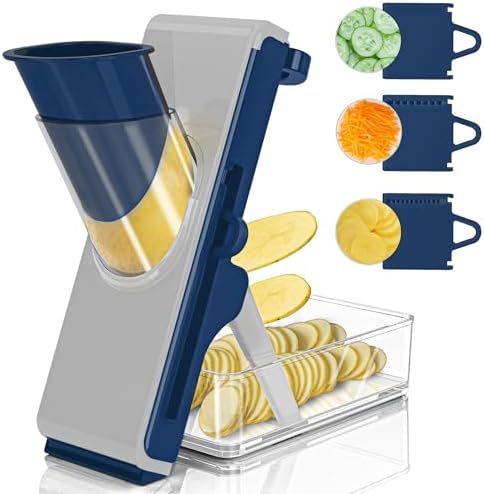 Mandoline Slicer Safe Multifunctional Dicer Adjustable Commercial Slicer Machine Stainless Steel Chopper (White Blue) by DAYIH