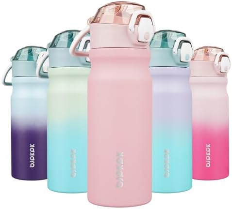 BJPKPK 18 oz Water Bottle with Straw & Handle, Insulated Stainless Flask by BJPKPK