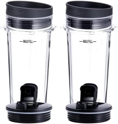 2Pcs 16Oz Measured Compact Single Serve Blender Cups With 4Pcs To-Go Lids Replacement | Compatible With Ninja BL660 BL740 BL770 BL810 QB3000 Blenders by BGGJJ