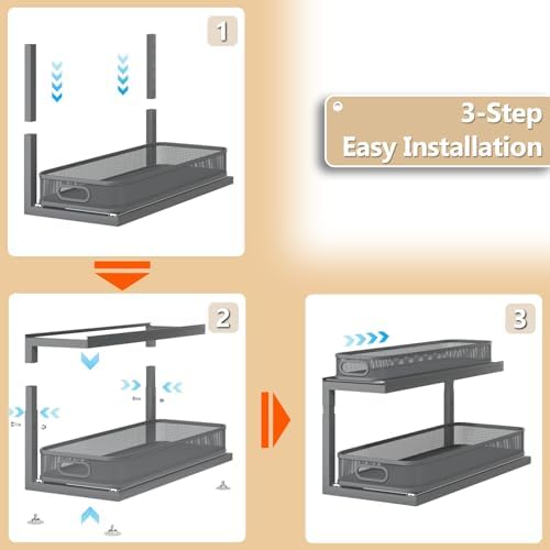 2-Pack 21.3 IN Depth Under Sink Organizer With Next-Gen Ball-Bearing Slides,Sophisticated Mesh 2-Tier Pull Out Shelf for Kitchen & Bathroom,Fits Small Items-Gun Gray