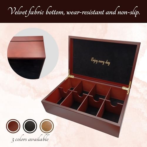 BJOYFUL&LOVED Wooden Tea Box, 8-Compartment Tea Organizer, Cherry Color
