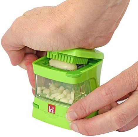 Garlic-A-Peel Garlic Press, Crusher, Cutter, Mincer, and Storage Container - Includes Silicone Garlic Peeler - Easy to Clean - Stainless Steel Blades – (Green), standard - Image 4