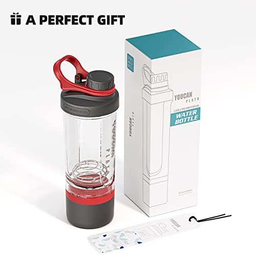 21oz Protein Shaker Bottle with Powder Storage Container-Shaker Cups for Protein Shakes-pre workout bottle-Mixer Cup-Gym Sport Water Bottle -Made with Tritan BPA Free,with Wire Whisk Balls,Red