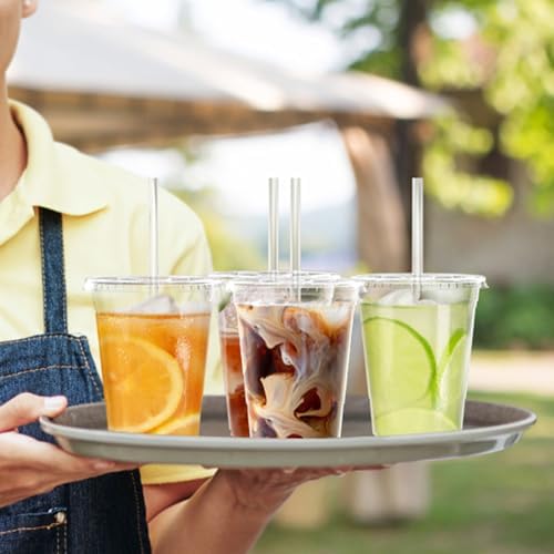 100 Pack - 16 oz Clear Plastic Cups with Lids and Straws