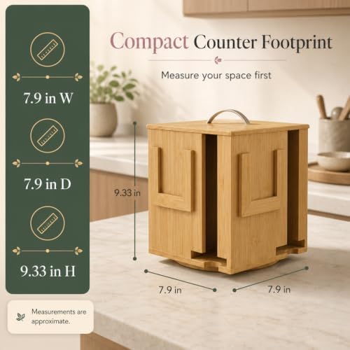 Bamboo Tea Bag Organizer & Holder, 240+ Capacity, 4 Slots, No Assembly