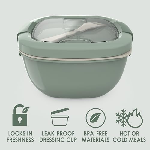 Salad Container, Lunch Bowl with 4-Compartment Toppings Tray, 54 oz