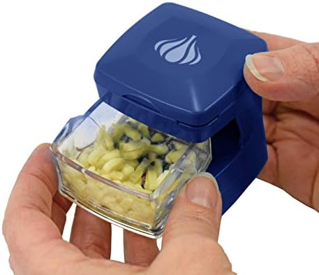 Garlic-A-Peel Garlic Press, Crusher, Cutter, Mincer, and Storage Container - Includes Silicone Garlic Peeler - Easy to Clean - Stainless Steel Blades – (Blue), standard - Image 4
