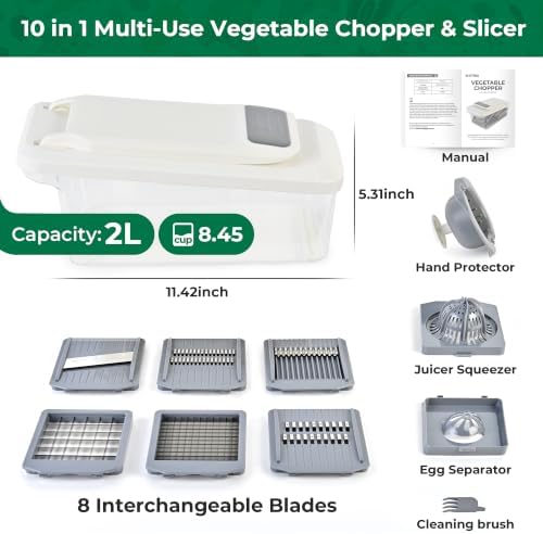 Vegetable Chopper Mandoline Slicer, 6 Blade Chopper, 10-in-1 Gray