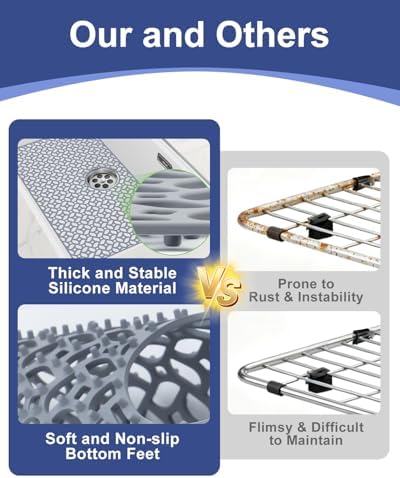 Silicone Sink Protectors for Kitchen Sink, 24.8"x12.9" Kitchen Sink Grid Accessory, Heat-Resistant, Non-Slip Silicone Grid Mat for Bottom of Stainless Steel & Farmhouse Sinks, Center Drain (Gray)