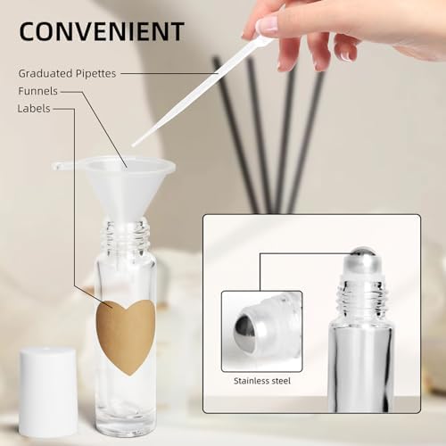 10ml Glass Essential Oil Roller Bottle, 24PCS Clear Essential Oil Roller Bottles with Stainless Steel Rollers - Refillable, Leak-Proof Design, Suitable for Travel and DIY Skincare Products. - Image 6