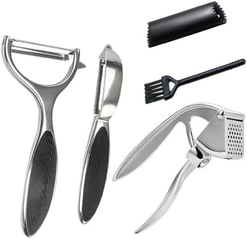 Garlic Press & Peeler Set, Stainless Steel Kitchen Tool