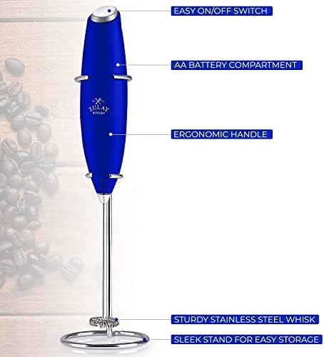 Zulay Kitchen Milk Frother Handheld Electric Whisk, Drink Mixer Wand, Blue - Image 4