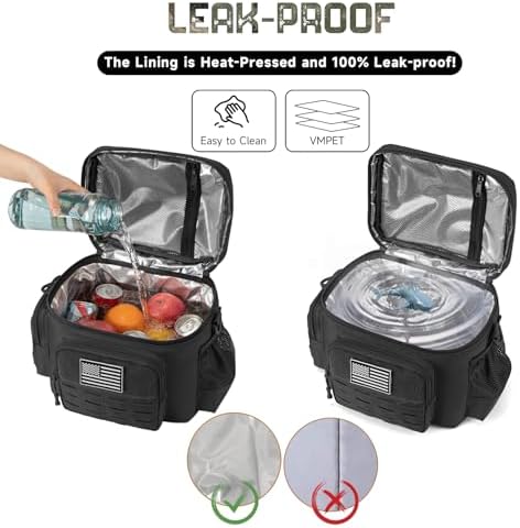 Tactical Lunch Bag for Mens Military Heavy Duty Lunch Box Work Leakproof Insulated Durable Thermal Cooler Bag for Adult Meal for Office Camping Picnic Pail MOLLE Webbing Black