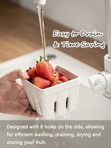 Ceramic Berry Bowl Set of 2 Square Strawberry Basket, Cream White