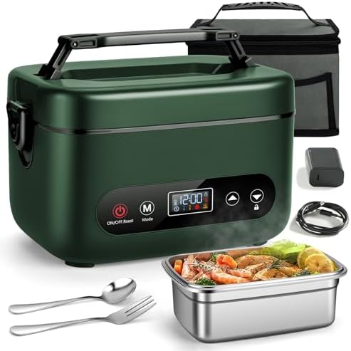 Heated Lunch Box for Adults, 1.2L Self-Heating Food Warmer, Green