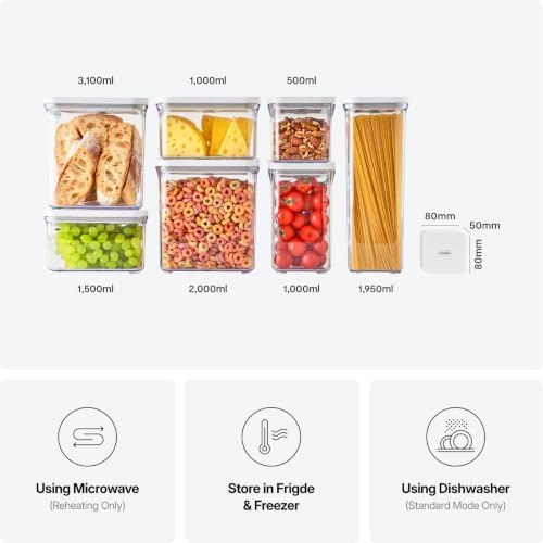 Premium Airtight Food Storage Containers Mega 8P/Set. Total 46.11cup, 7pcs Container and Vacuum Sealer. Smart One-Click Seal Lid, Patented Double Silicone Lining, 100% Leak Proof, BPA-FREE