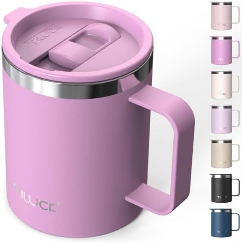 TILUCK 12 oz Insulated Coffee Mug with Lid and Handle by TILUCKBringsGoodLuck